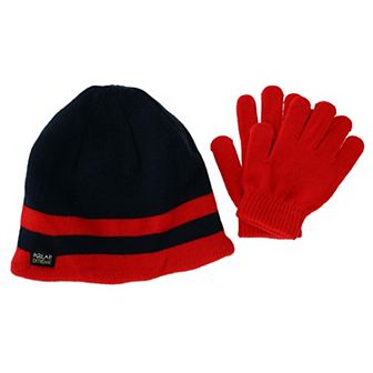 Polar Extreme Kids' Striped Beanie With Texting Glove Set
