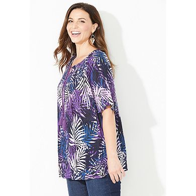 Catherines Women's Plus Size Seasonless Gauze Peasant Top