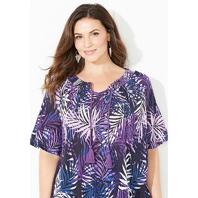 Catherines Women's Plus Size Seasonless Gauze Peasant Top