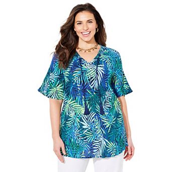 Catherines Women's Plus Size Seasonless Gauze Peasant Top