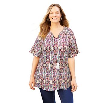 Catherines Women's Plus Size Seasonless Gauze Peasant Top
