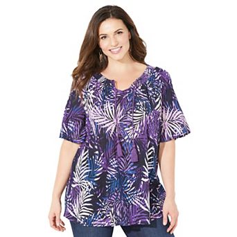 Catherines Women's Plus Size Seasonless Gauze Peasant Top
