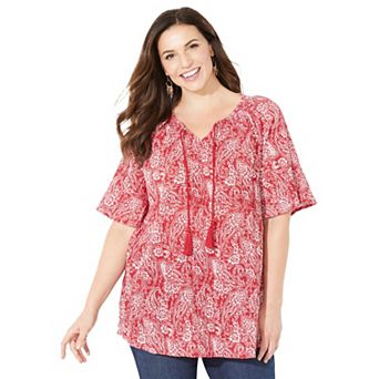 Catherines Women's Plus Size Seasonless Gauze Peasant Top