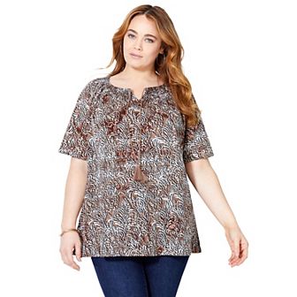 Catherines Women's Plus Size Seasonless Gauze Peasant Top