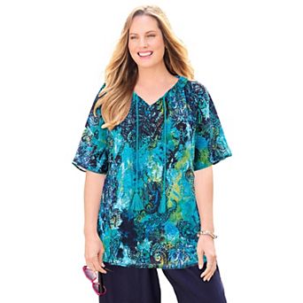 Catherines Women's Plus Size Seasonless Gauze Peasant Top