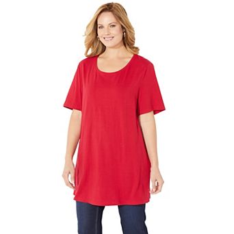Catherines Women's Plus Size Petite Easy Fit Short Sleeve Scoopneck Tunic