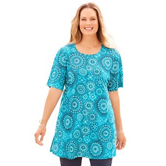 Catherines Women's Plus Size Petite Easy Fit Short Sleeve Scoopneck Tunic