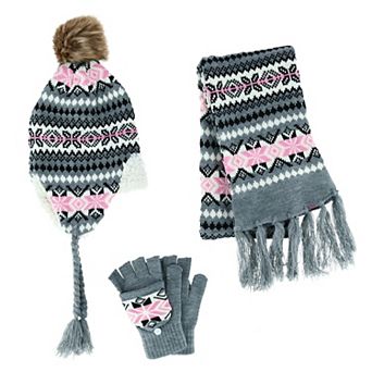 Connex Gear Women's Snowflake Print Hat Scarf And Glommit 3 pc Winter Set