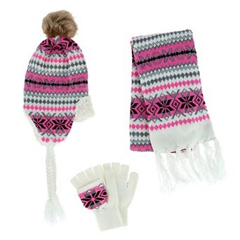 Connex Gear Women's Snowflake Print Hat Scarf And Glommit 3 pc Winter Set