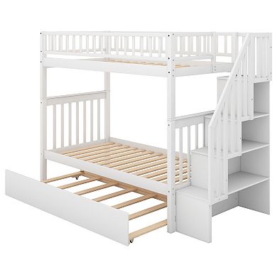 Merax Bunk Bed With Trundle And Storage
