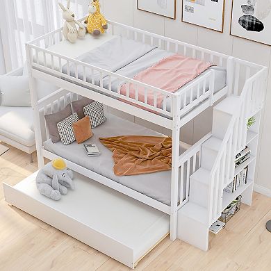 Merax Bunk Bed With Trundle And Storage
