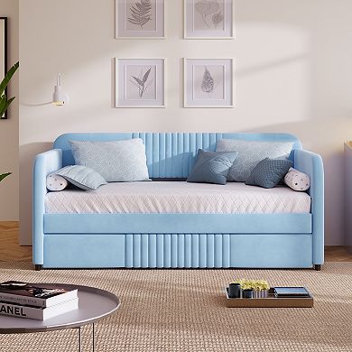 Merax Upholstered Twin Size Daybed Sofa Bed with Trundle Bed