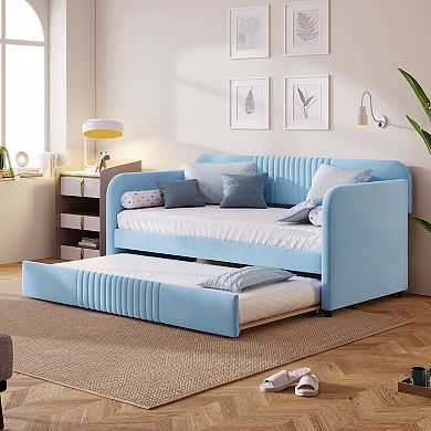 Merax Upholstered Twin Size Daybed Sofa Bed with Trundle Bed