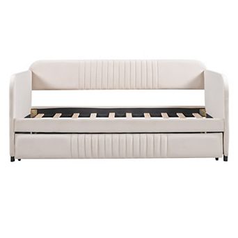 Merax Upholstered Twin Size Daybed Sofa Bed with Trundle Bed