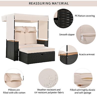 Merax 2-piece Rattan Outdoor Patio Bench Lounge Roof Set