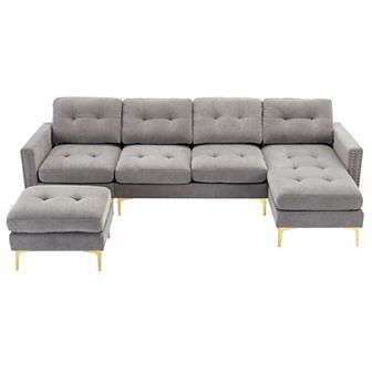 Merax L-shape Convertible Sectional Sofa Couch With Movable Ottoman