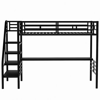 Merax Metal Loft Bed Frame With Desk