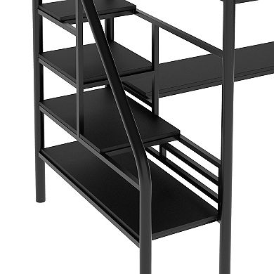 Merax Metal Loft Bed Frame With Desk