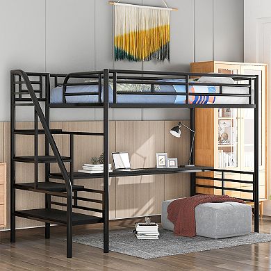 Merax Metal Loft Bed Frame With Desk