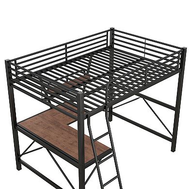 Merax Metal Frame Loft Bed With Desk And Shelf