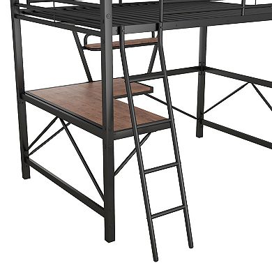 Merax Metal Frame Loft Bed With Desk And Shelf