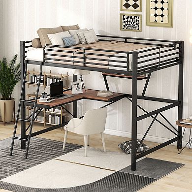 Merax Metal Frame Loft Bed With Desk And Shelf