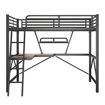 Merax Metal Frame Loft Bed With Desk And Shelf