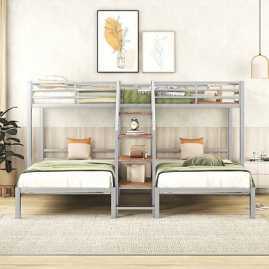 Merax Triple Bunk Bed With Storage Shelves Staircase