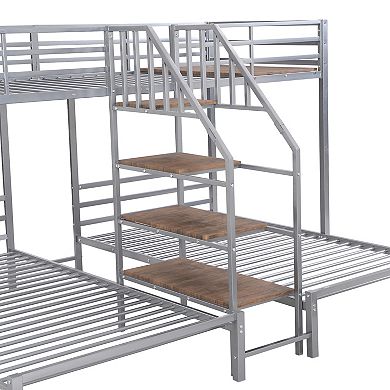 Merax Triple Bunk Bed With Storage Shelves Staircase