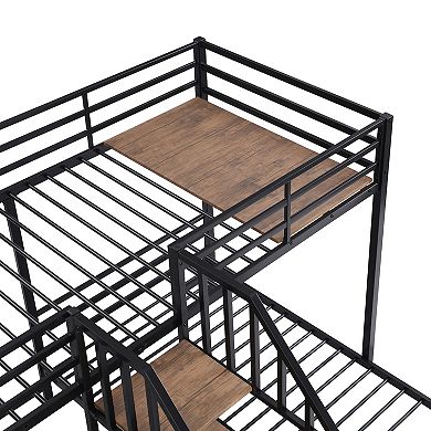 Merax Triple Bunk Bed With Storage Shelves Staircase