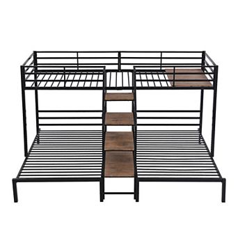 Merax Triple Bunk Bed With Storage Shelves Staircase