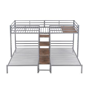 Merax Triple Bunk Bed With Storage Shelves Staircase