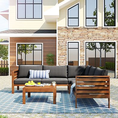 Merax Wood Structure Outdoor Sofa Set