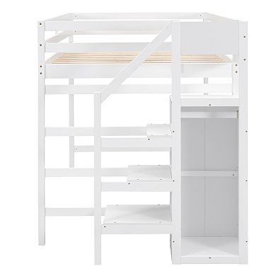 Merax Loft Bed With Built-in Storage Wardrobe And Staircase