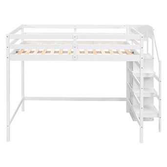 Merax Loft Bed With Built-in Storage Wardrobe And Staircase