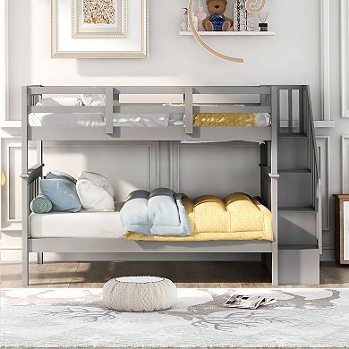 Merax Stairway Full-over-full Bunk Bed With Storage And Guard Rail For Bedroom