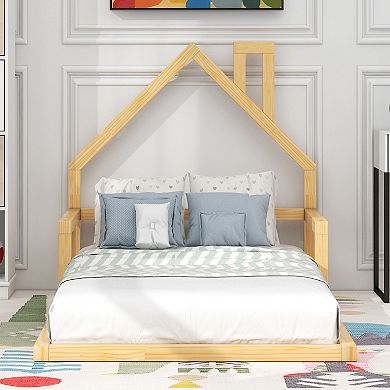 Merax Wood Floor Platform Bed With House-shaped Headboard