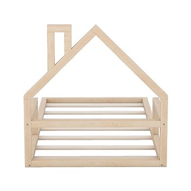 Merax Wood Floor Platform Bed With House-shaped Headboard