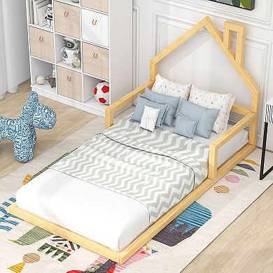 Merax Wood Floor Platform Bed With House-shaped Headboard