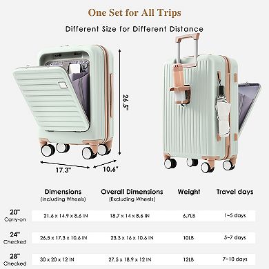 Merax Luggage Sets 3 Piece, Front Opening Design Airline Certified Carry On Luggage Set