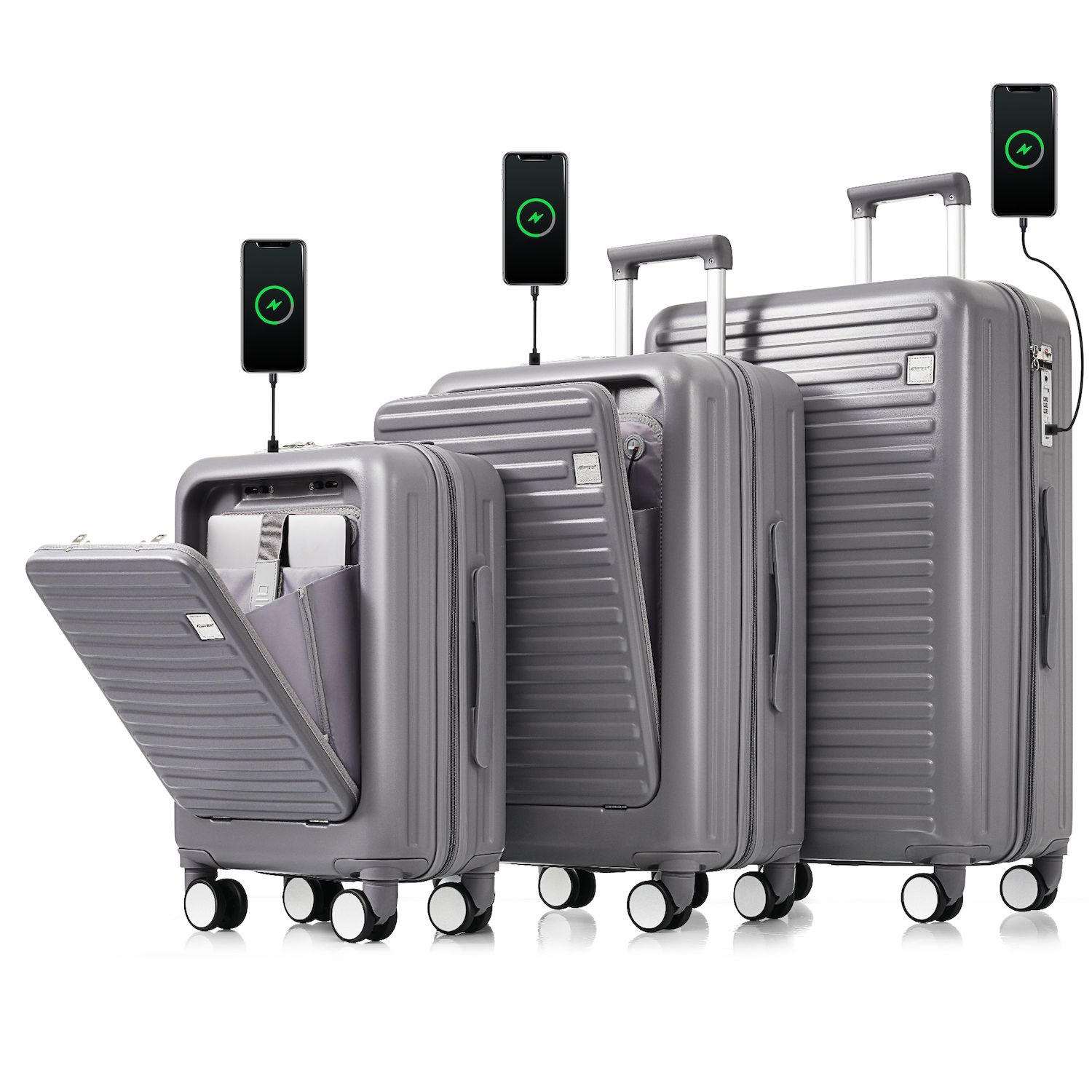 Merax Luggage Sets 3 Piece, Front Opening Design Airline Certified