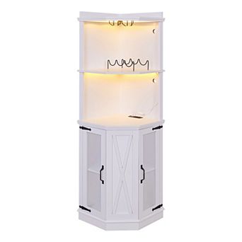 Merax Corner Bar Cabinet With Power Outlet