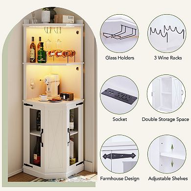 Merax Corner Bar Cabinet With Power Outlet