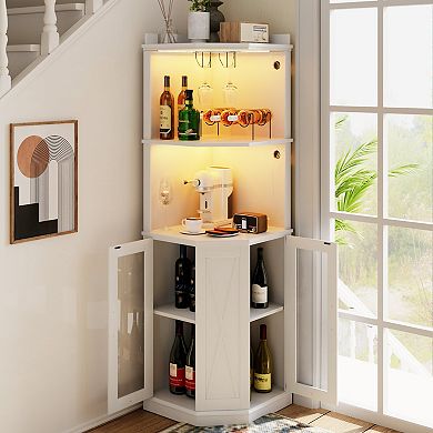 Merax Corner Bar Cabinet With Power Outlet
