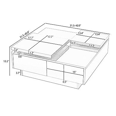 Modern Square Wood Coffee Table, Movable Top Coffee Table,