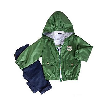 Infant Boys' Hooded Windbreaker Jacket, Short Sleeve T-shirt, And Soft Brushed Cotton Jean