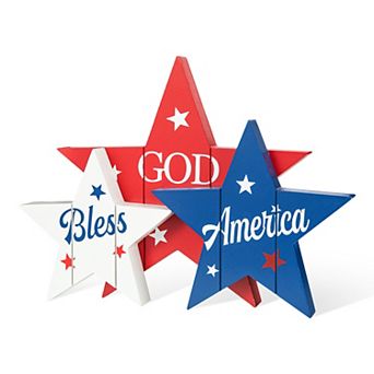 Glitzhome Patriotic Wood Star Table Decor Set of 3