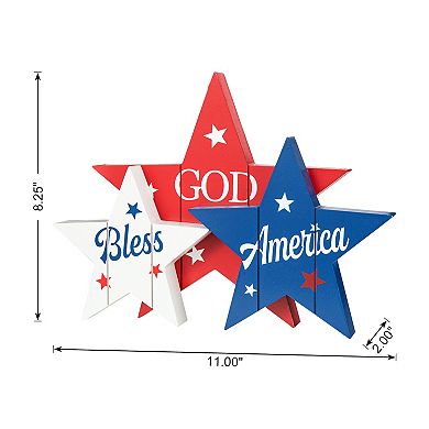 Glitzhome Patriotic Wood Star Table Decor Set of 3