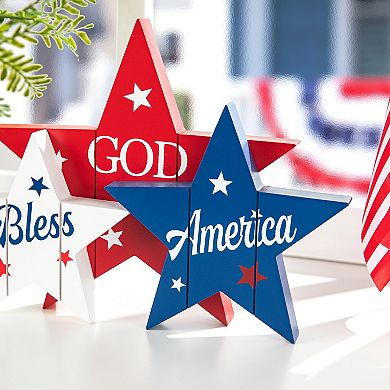 Glitzhome Patriotic Wood Star Table Decor Set of 3