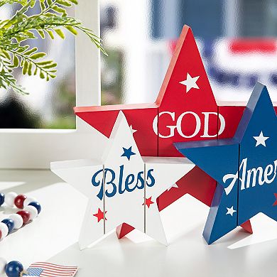 Glitzhome Patriotic Wood Star Table Decor Set of 3